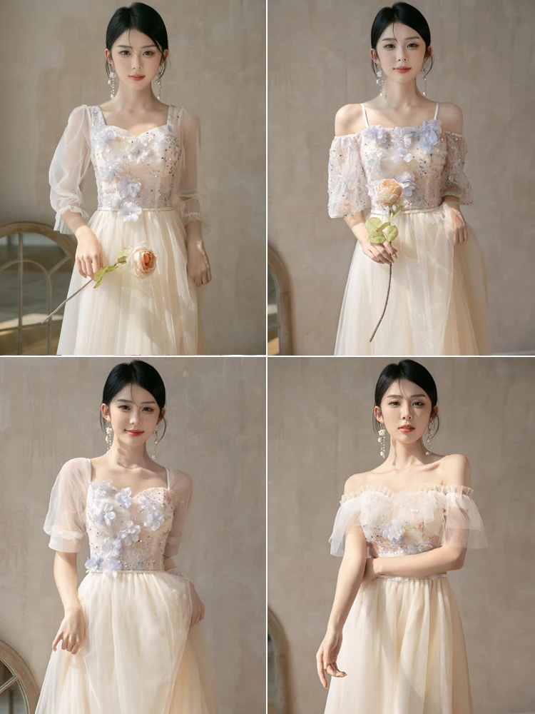 

Новое зимнее элитное свадебное платье цвета шампань для подружек невесты, можно носить на повседневных мероприятиях, А-силуэт, размер S