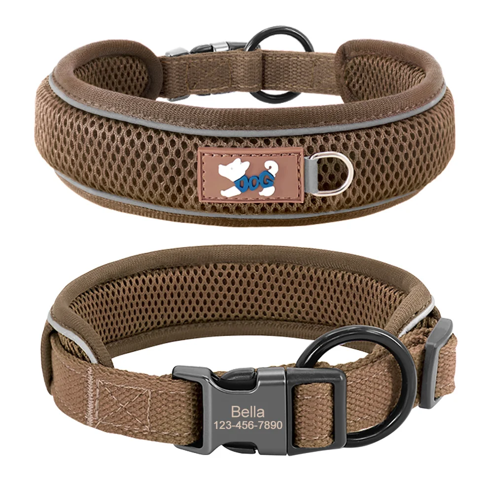 Personalisiertes Hundehalsband aus Mesh, atmungsaktiv, reflektierende Haustier-Halskette, langlebig, für kleine, mittelgroße und große Hunde, kostenlose Gravur – Detail 10