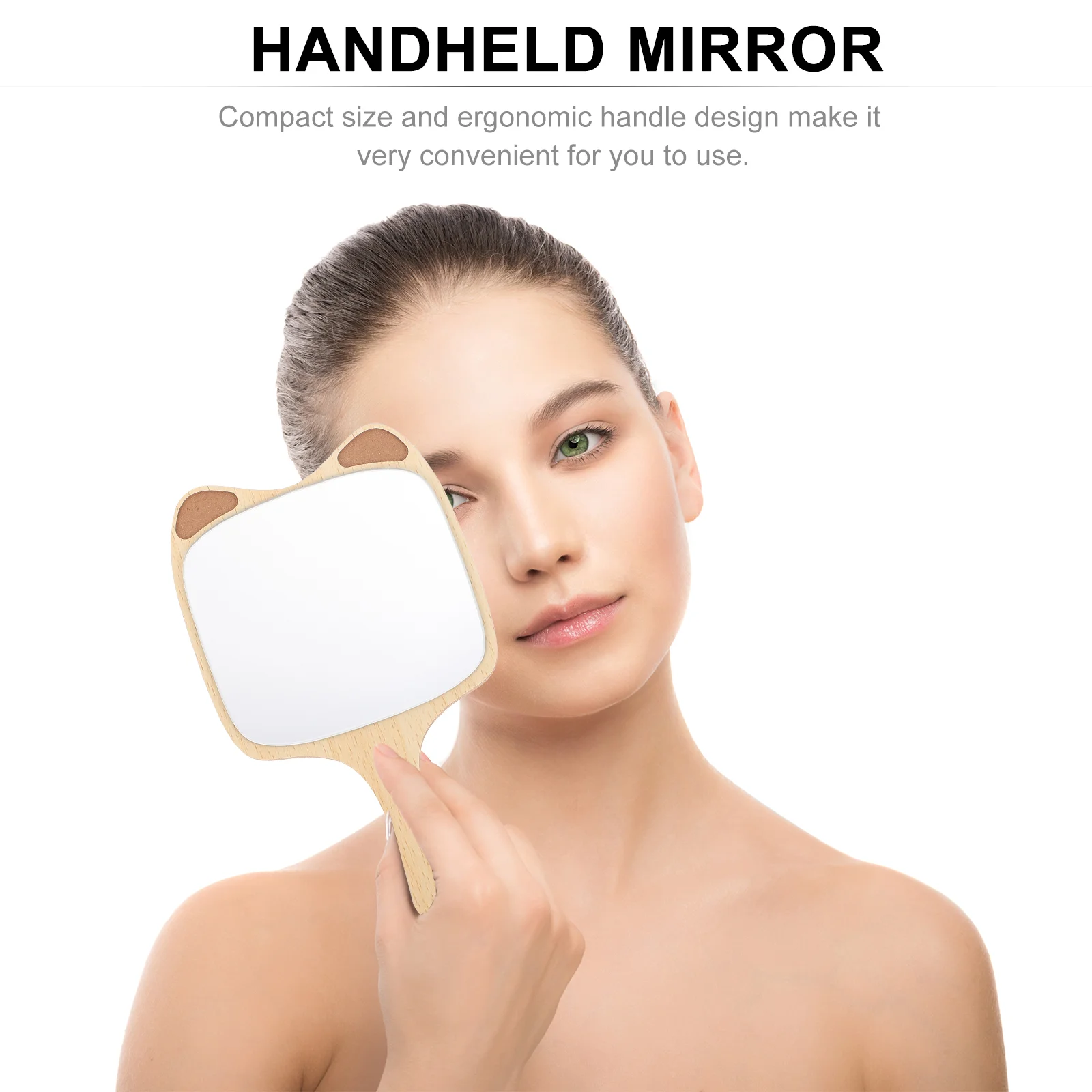 Handheld Mirrors with Wooden Handle Makeup for Girl Lovely Shaped Creative Korean Practical Cosmetics Woman