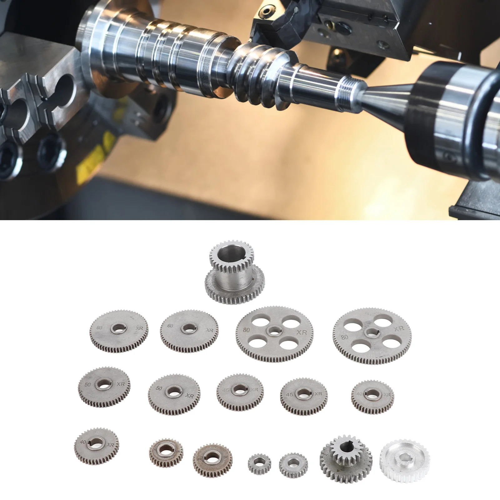 Lathe Cutting Machine Gear Metal Exchange Gear Kit with Motor Belt Pulley HT250 Gray Iron Cutting Machine Gears Lathe Gear