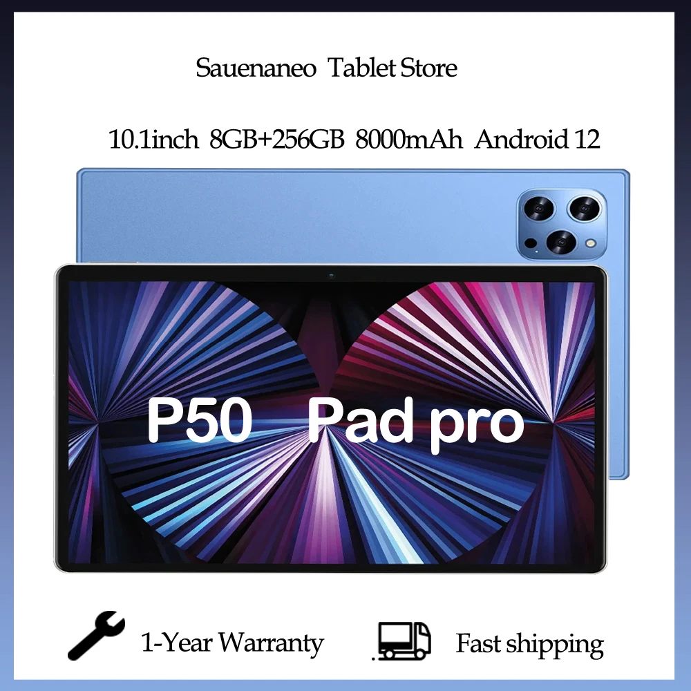 New 5G Pad Pro 10.1 Inch Tablets 2560*1600 Display Global Version 8GB RAM 256 ROM Tablet Dual SIM Dual WiFi 8000mA Android 12 ﻿