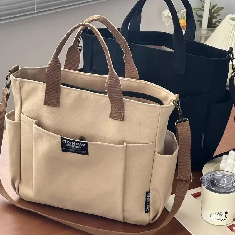 Borsa da donna in tela Borsa portatile inclinata a spalla per pendolari orizzontale di grande capacità per studenti semplici
