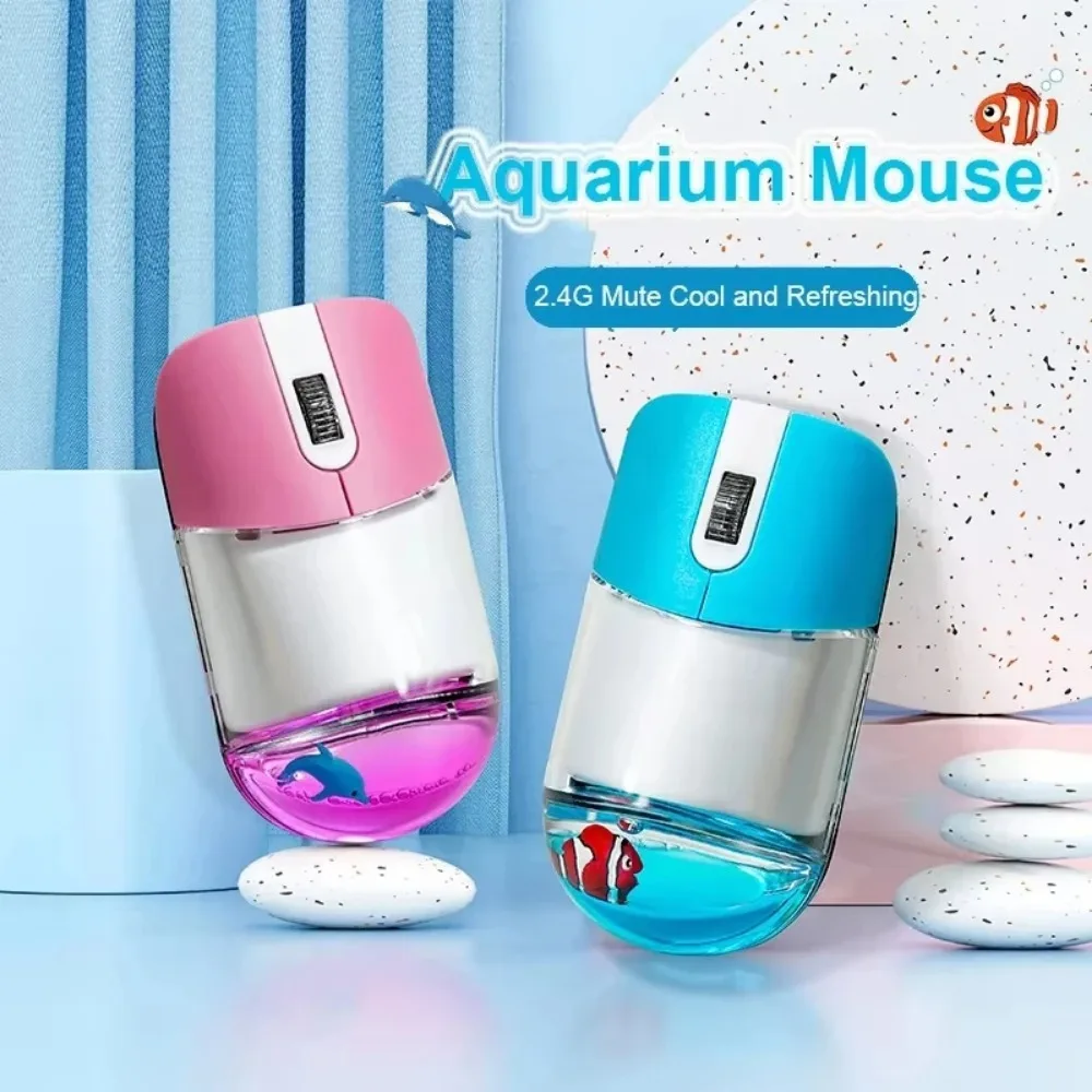 

Frutiger Aero Aqua Liquid Mouse 2.4G Wireless Mouse Cute Floating Aquarium Animal Ocean Doll Mouse Silent Office Accessories