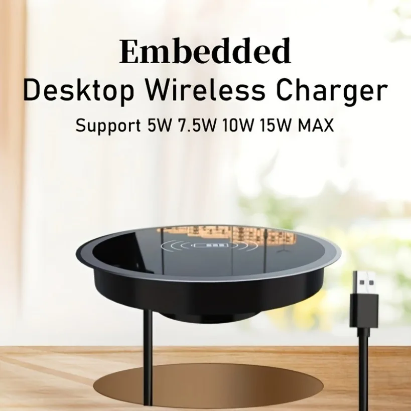 Desktop Embedded Wireless Charger For iPhone 16 15 14 13 12 Samsung S24 S23 Huawei Xiaomi Phone Fast Inductive Charging Base