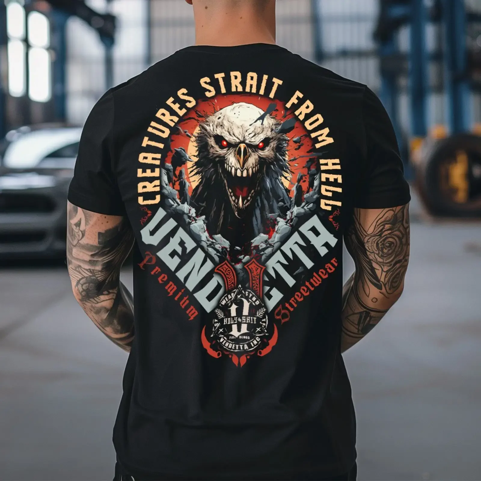 Vendetta Inc Herren Rundhals T Shirt Creatures 2 0 schwarz 1408 M Retoure vintage Washed Versatile homme Top For Everyday Wear