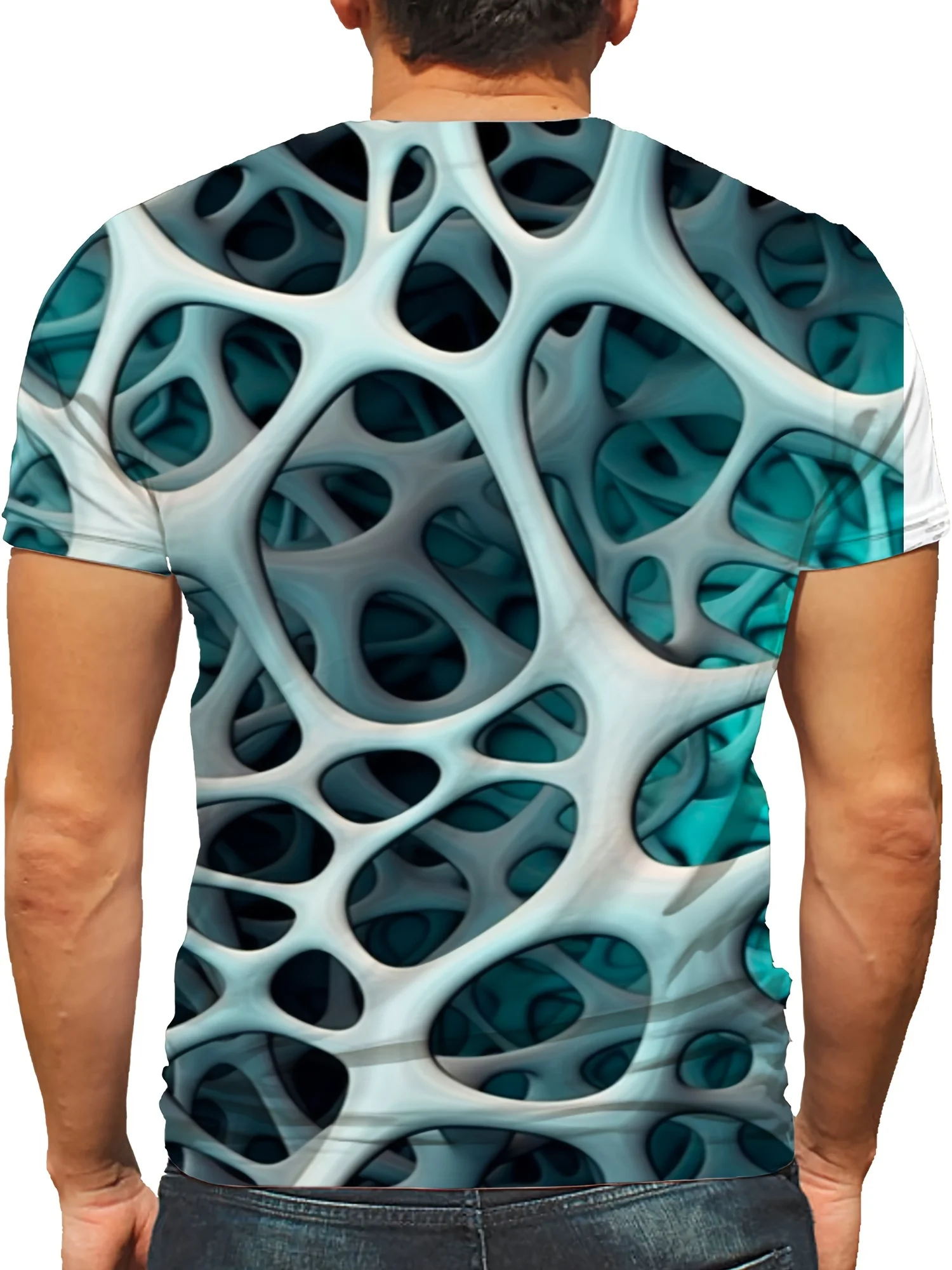 Men's Optical Illusion 3D Print T-Shirt - Breathable, Stretchy Casual Sportswear with Geometric Pattern, Crew Neck