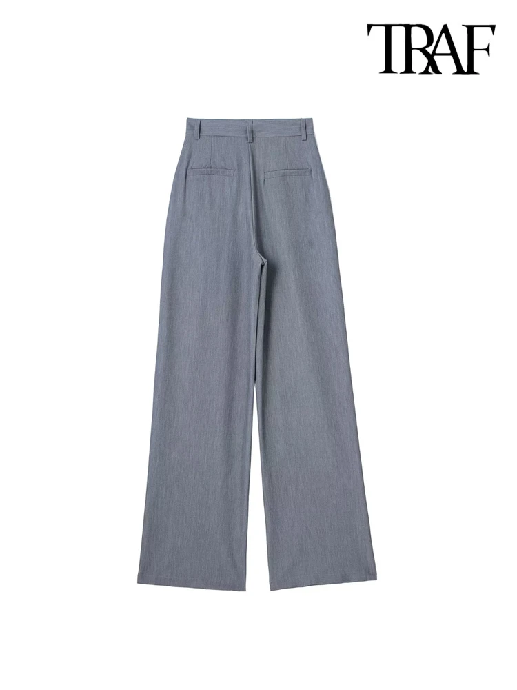 TRAF-Pantaloni da donna con cerniera a vita alta, tasche laterali, abbigliamento da ufficio, pantaloni dritti femminili, moda chic