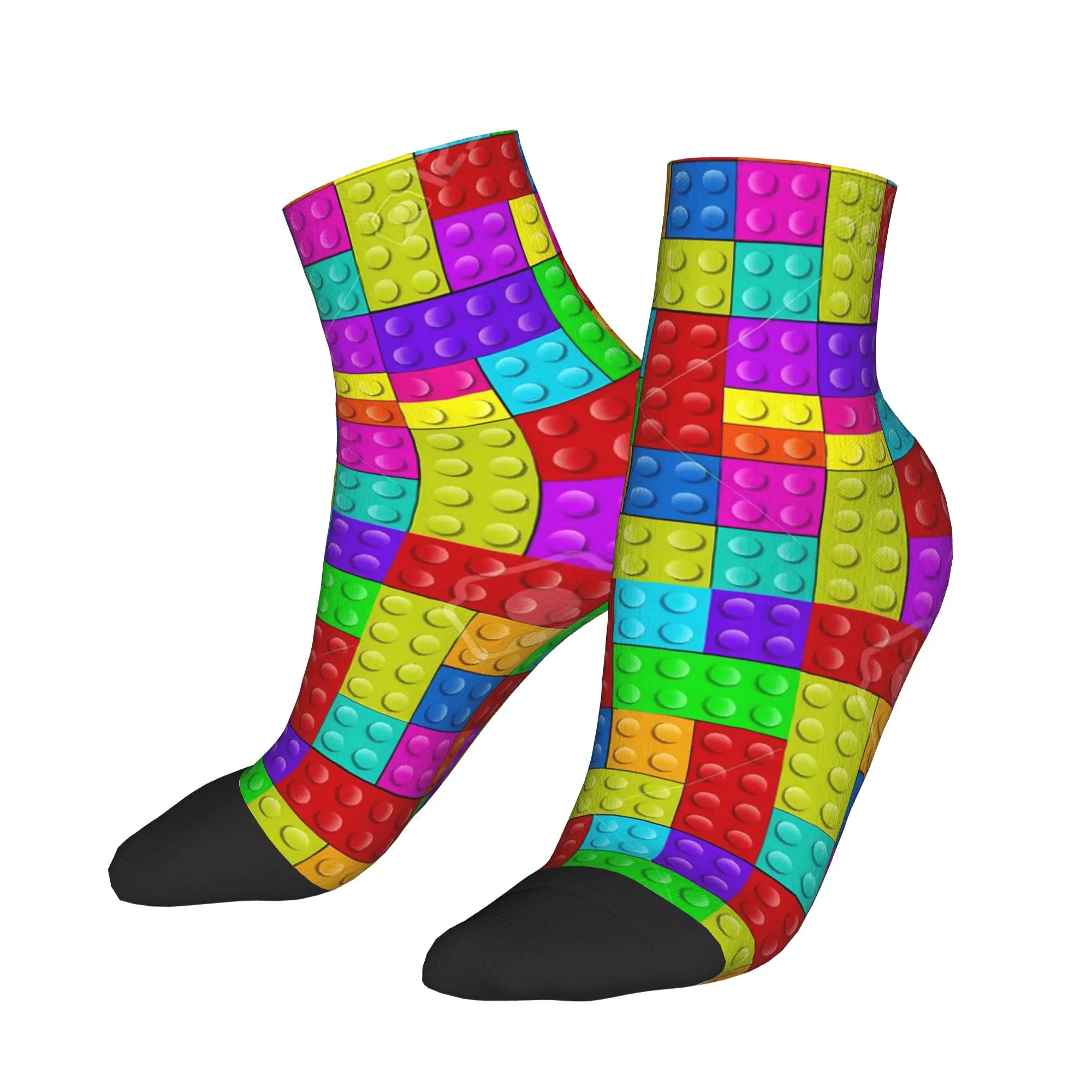 Pastel Candy Building Blocks Pattern Socks Spring Ankle Socks Novelty Men Quality Socks Pattern Outdoor Sports Non Slip Socks