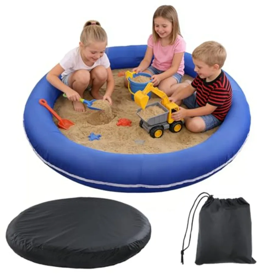 

56in Large Inflatable Sandbox with Cover - No Assembly Required for 1-3 Ages 4-8 Boys and Girls Backyard Garden Patio Play Sand