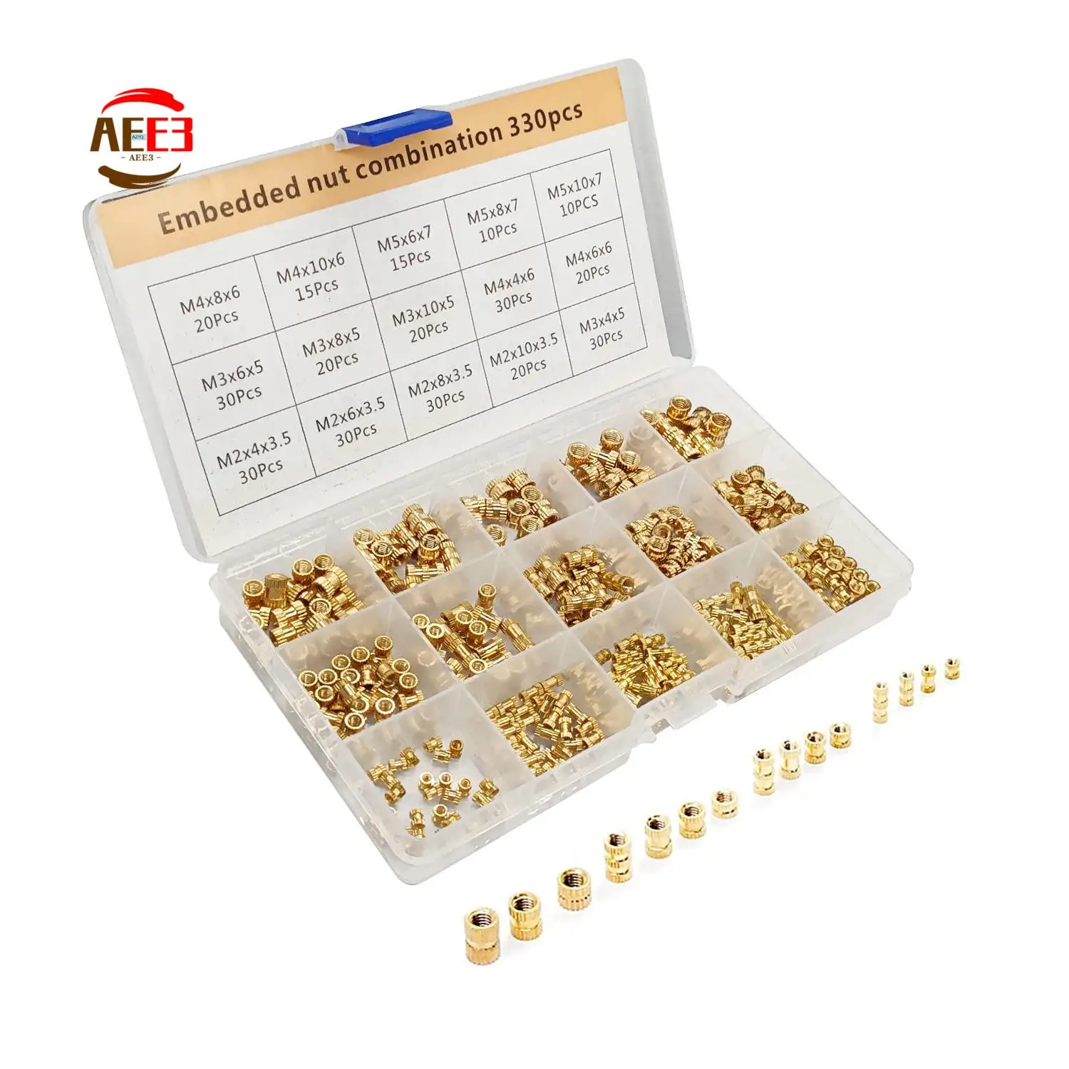 AEE3-330 Pcs Brass Threaded Insert Nuts M2 M3 M4 M5 Female Thread Knurled Nut Inserts Embedment Nut For 3D Printing Part