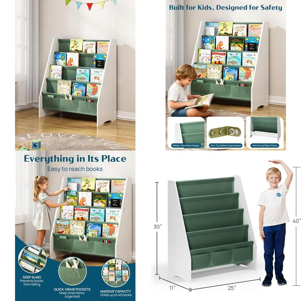 

Sturdy Kids Bookshelf,4-Tier Book Shelf for Kids Room with Tear-Proof Oxford Fabric-Nursery Room Playroom Classroom,Deep Slings