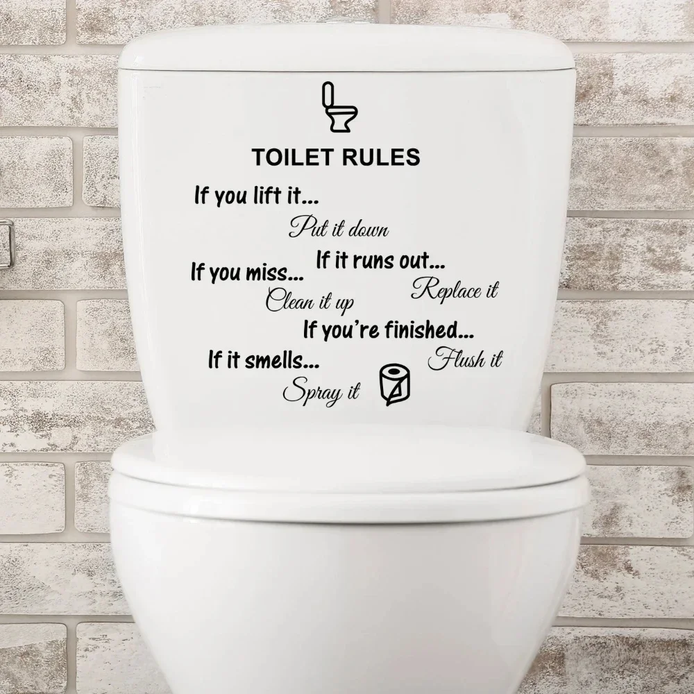 English Letter Toilet Stickers Cartoon Characters Home and Public Places WC Sign Sticker Decoration DIY Bathroom Sticker Rules