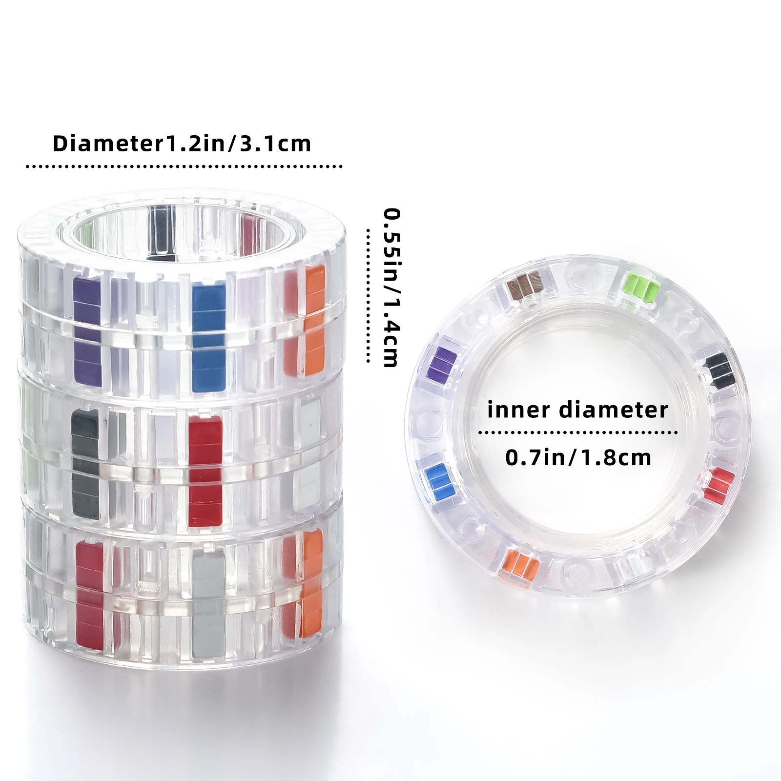 Anneau magnétique Transparent lumineux pour soulager le Stress, jouet Anti-anxiété, 3 pièces, anneaux rotatifs pour adultes et enfants