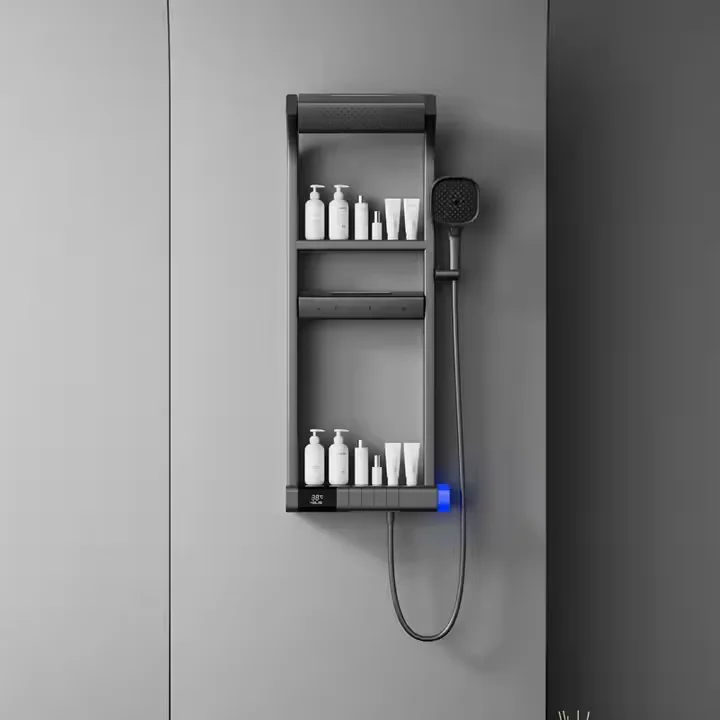 Set soffione doccia a pioggia in rame Display digitale Rubinetto a diodi emettitori di luce Rubinetti per vasca domestica Ceramica a temperatura costante