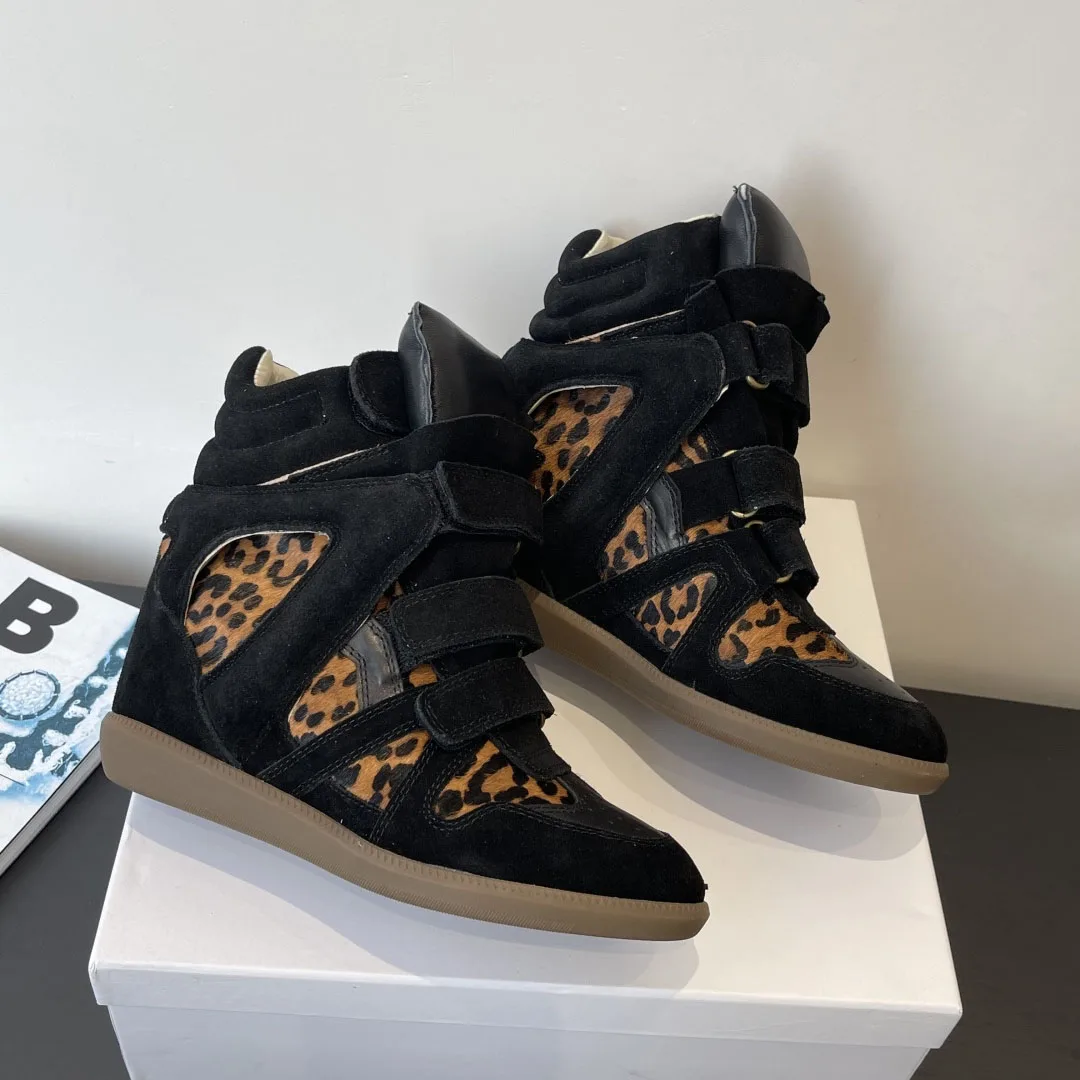 

Women Wedge Sneakers Hidden Heel Multiple Velcro Straps Shoes