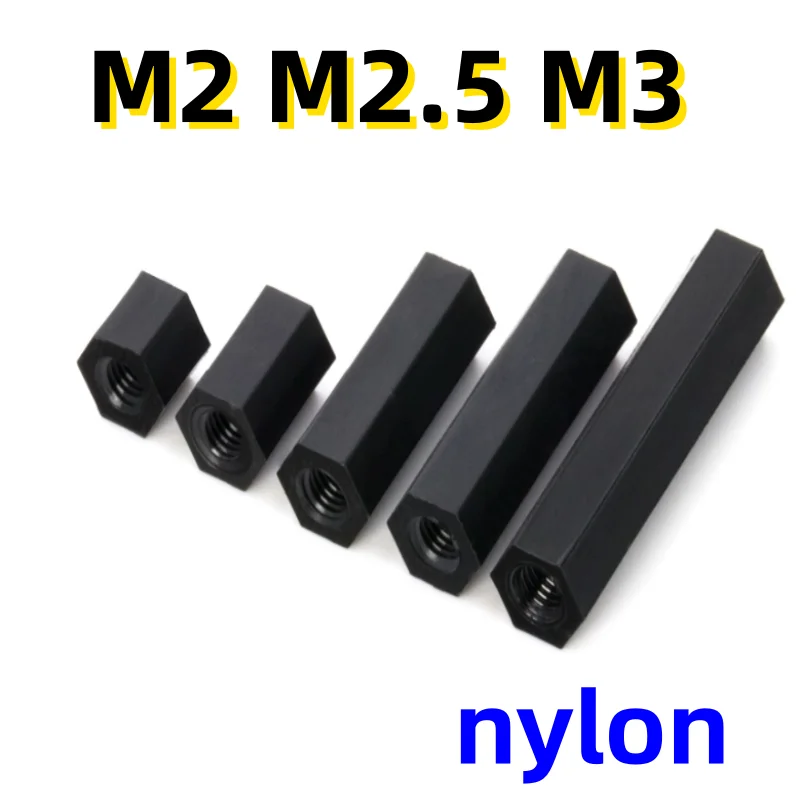 M2 M2.5 M3 PCB Spacer Nylon Black Hex Female Standoff Nylon Double Pass Plastic Hexagon Thread PCBMotherboard Spacer