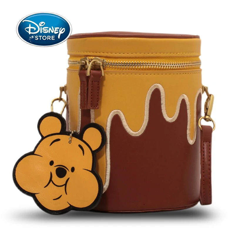 Disney Bucket Bags For Women Cute Cartoon Winnie the Pooh Honeypot PU Female Round Box Bag Crossbody Shoulder Bucket Makeup Bag