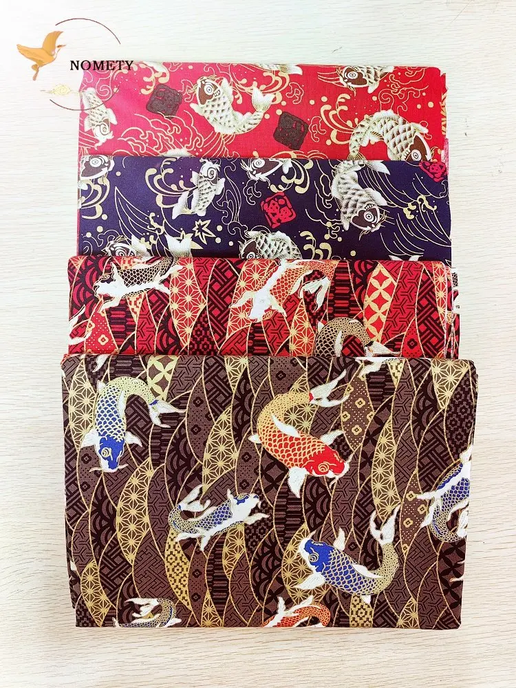 145*98cm Cotton Printed Koi Fish Cloth Japanese Style Bronzed Fabric For Sewing Kimono Clothings Bags Handmade DIY