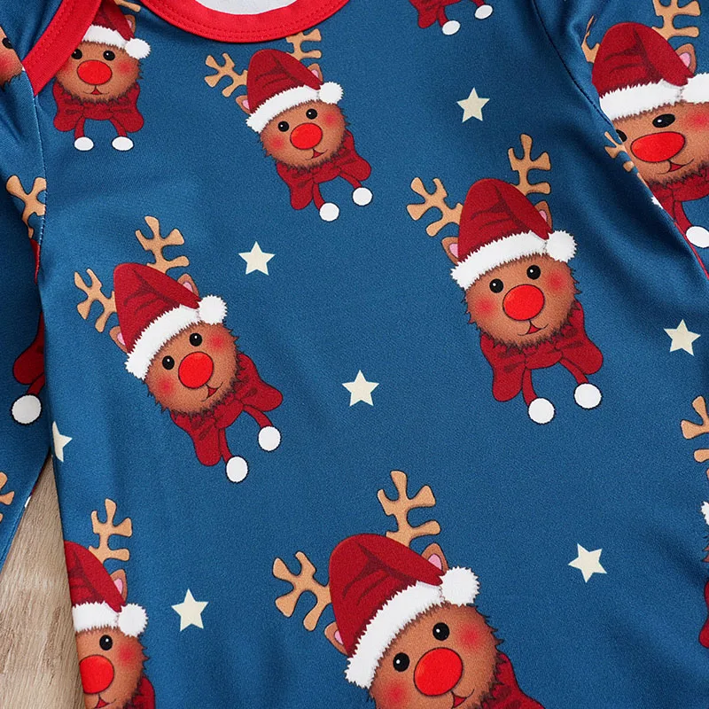 Christmas Reindeer Print Newborn Clothes Soft 0-18 Boys And Girls Spring And Autumn Long Sleeved Baby Triangle Jumpsuit