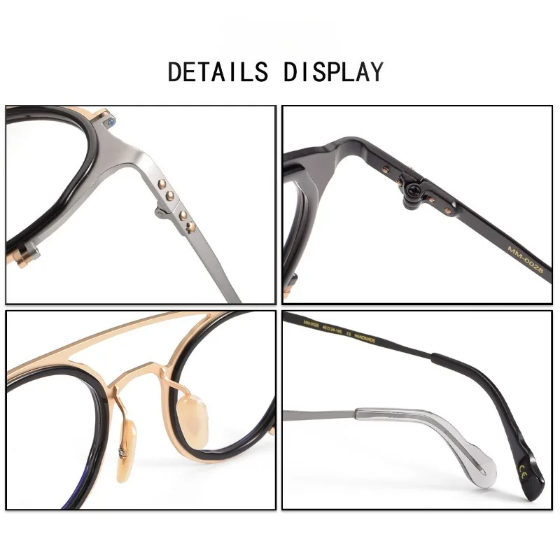 Personalized Double Beam Pure Titanium Glasses Frame Mm0028 Three-color Splicing Myopia Men Reading Prescription Reading Eyewear