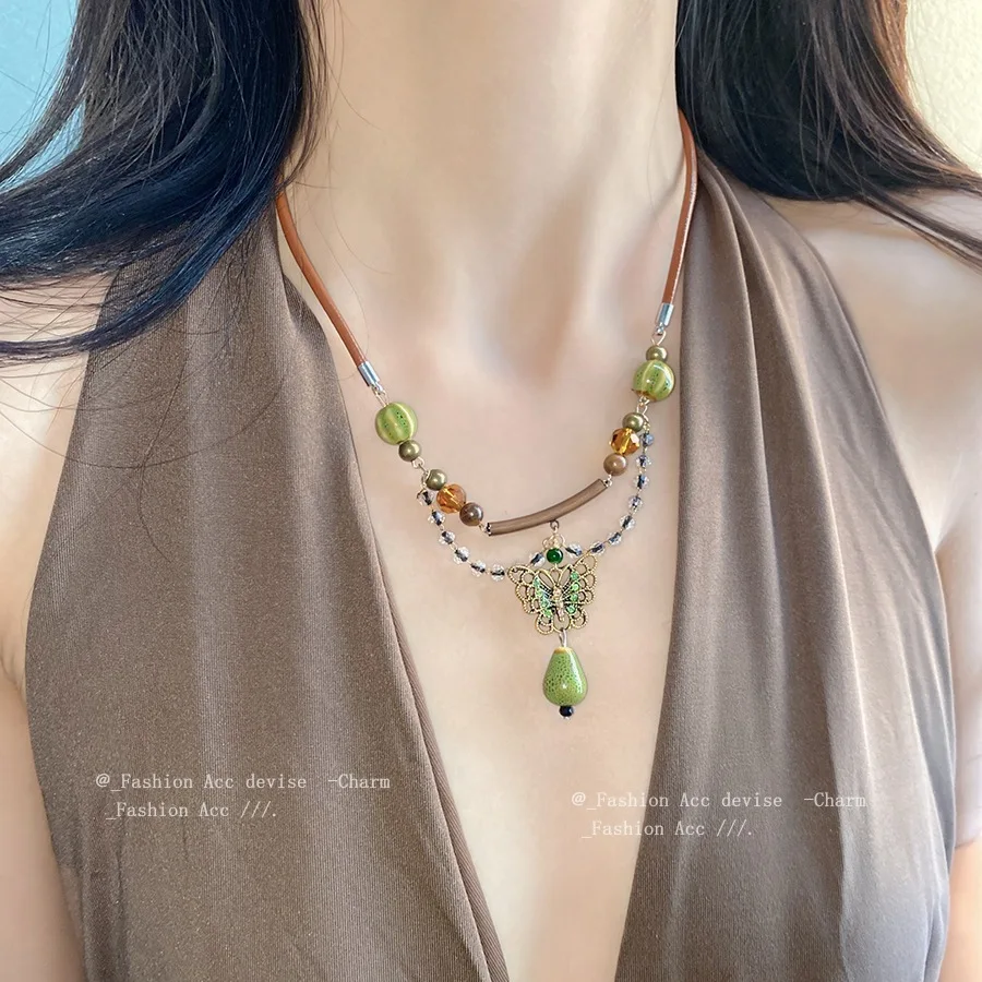 New Chinese Style Inlaid Rhinestone Pearl Flower Hollow Tassel Necklace Fashion Collarbone Chain Jewelry for Women