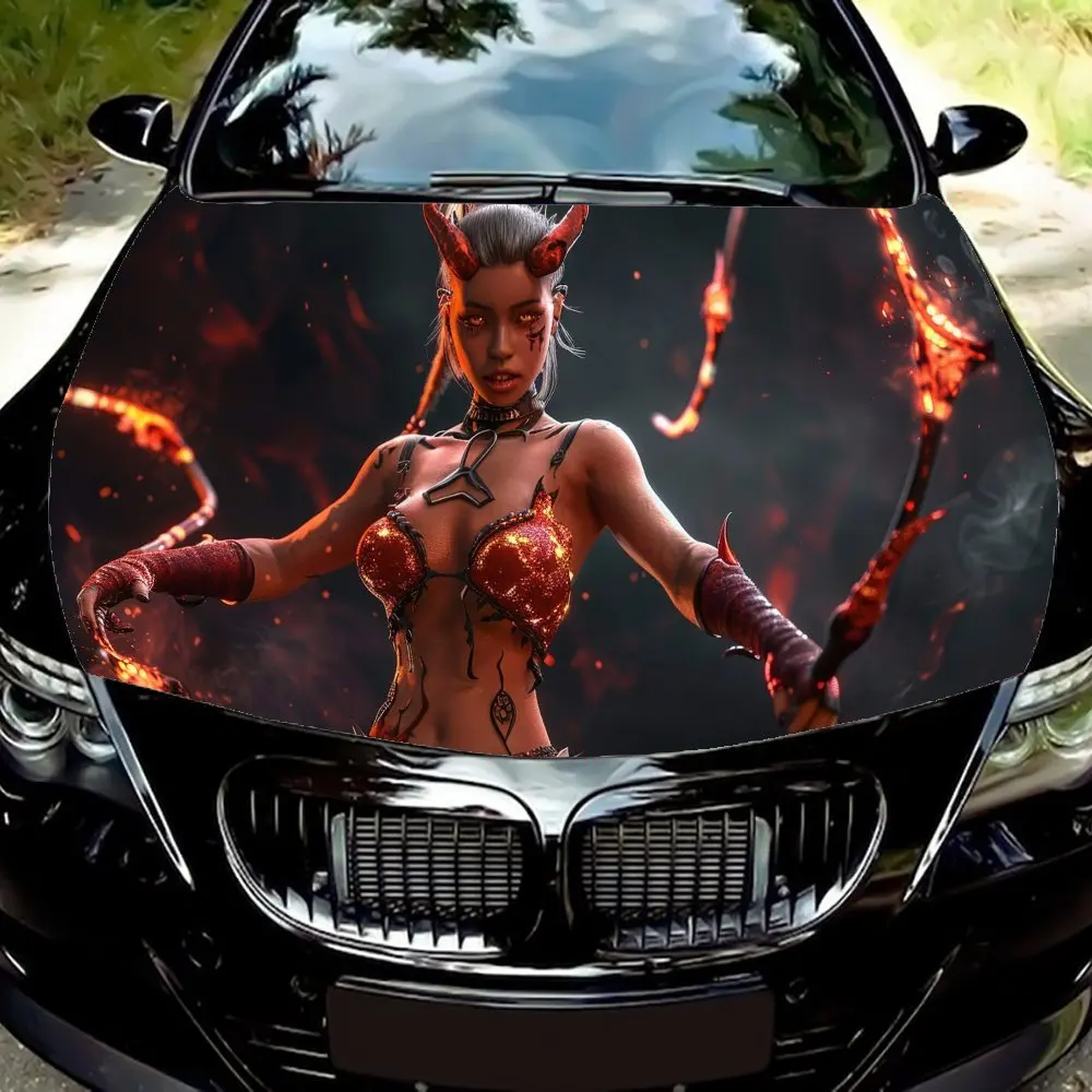 

Magic Flame Woman Pattern car hood stickers, waterproof self-adhesive, scratch resistant, easy to stick, durable car PVC sticker