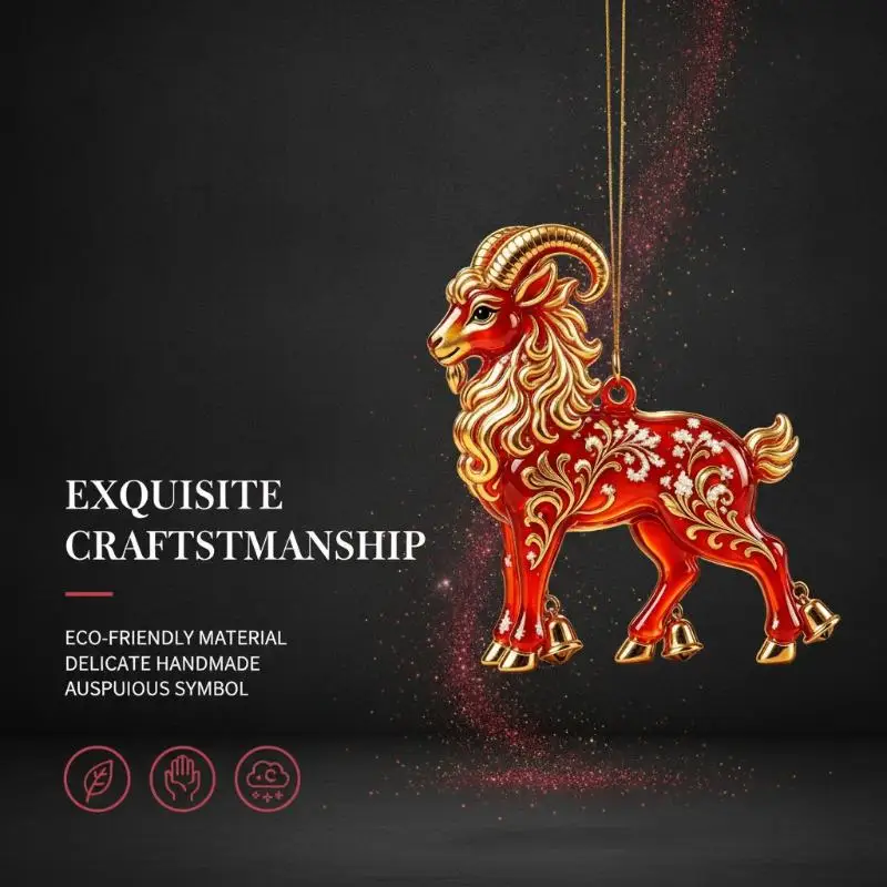 2D Acrylic Red Gold Chinese Zodiac Goat Hanging Ornament Auspicious for Corporate Business Gift Office Decor