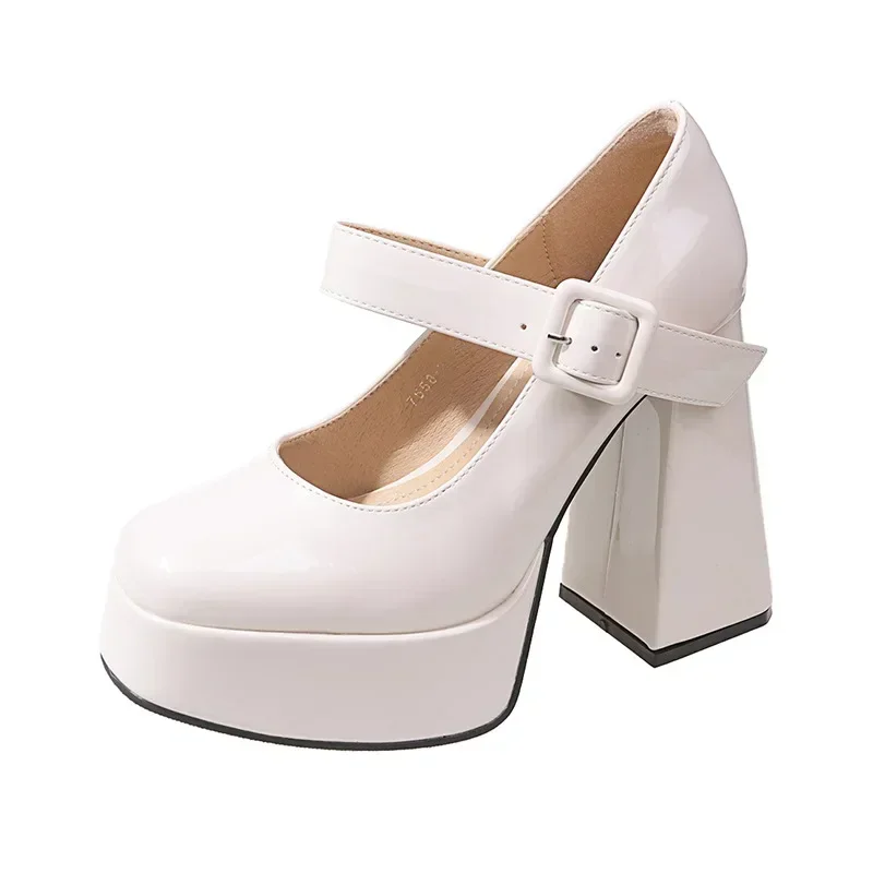Woman High Heels Shoes 12cm French Mary Jane Shoes Thick Heel 2025 New Waterproof Platform Super Single Shoes Sandalias De Tacón