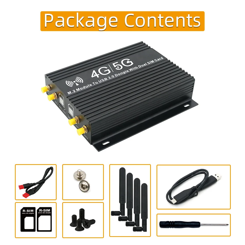 M.2 Network Adpater NGFF M.2 4G/5G Module to USB 3.0 Adapter with Dual SIM Card Slots Cooler Fan DC 5-12V Type-C Auxiliary Power