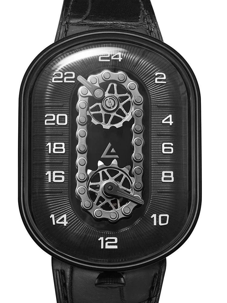 Ângulos Tempo Chain Watch, Glow Movimento suíço, Grande Dial Oval Sapphire Niche, Mecânica Automática