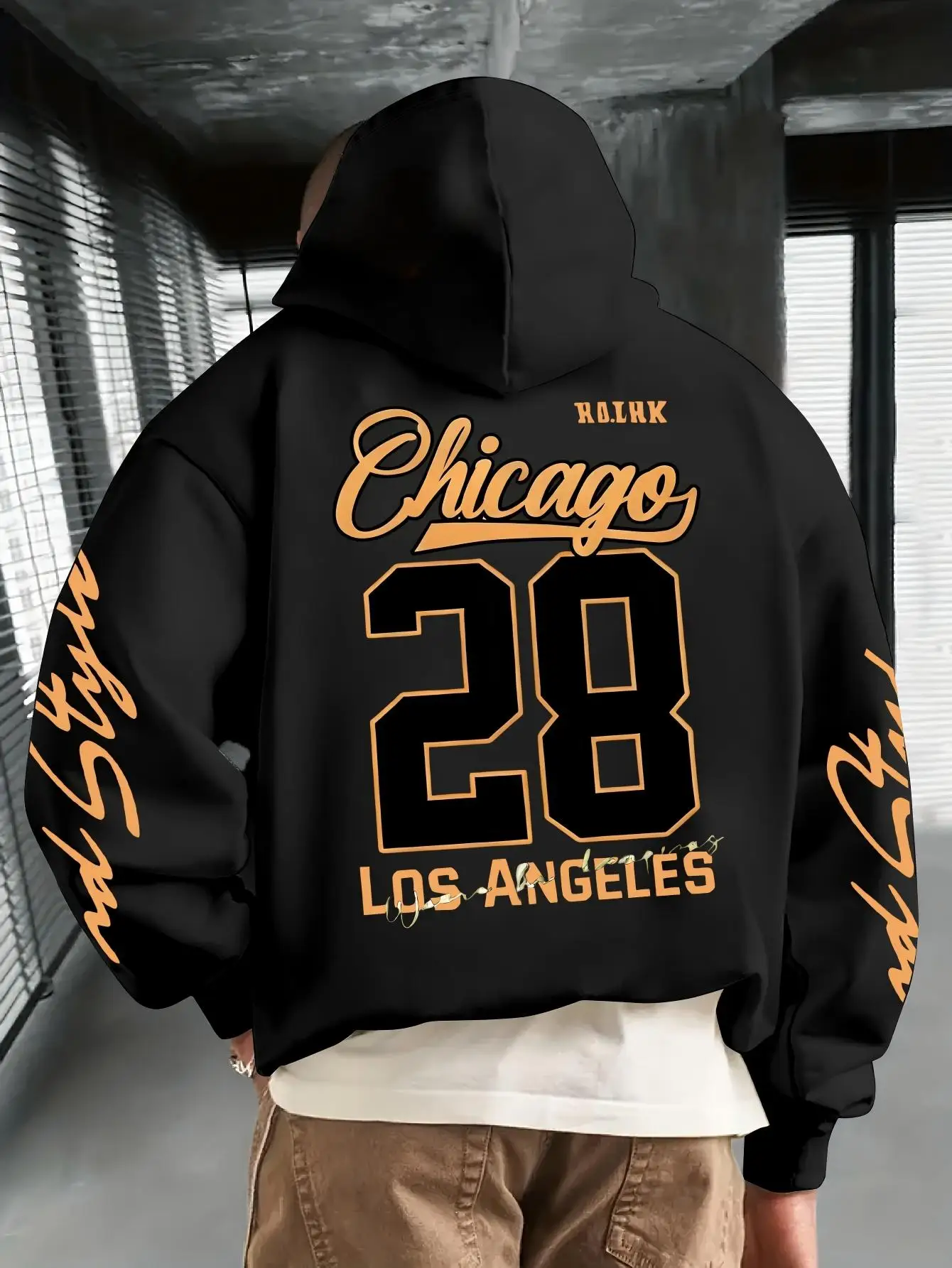 American style new men's autumn California 28 Gothic letter print soft and comfortable hooded sweatshirt outdoor street top