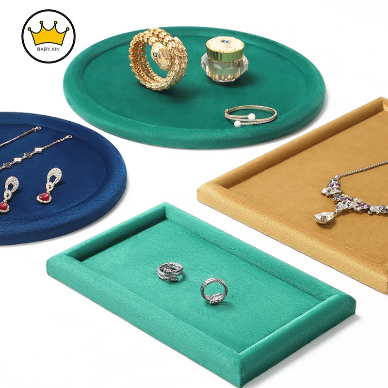 1PC Velvet Exquisite Ring Display Tray Organizer Show Case Jewelry Earrings Holder Storage Box Necklace Plate