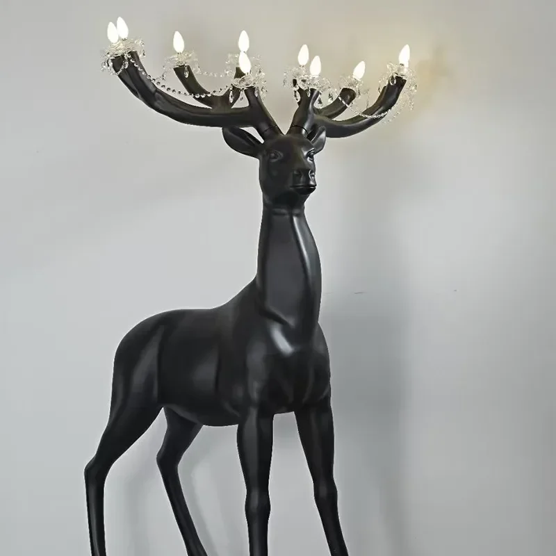 Large Elk Sculpture Floor Lamp Creative Sika Deer Model Light Luxury Decoration for Hotel Living Room Home Decor