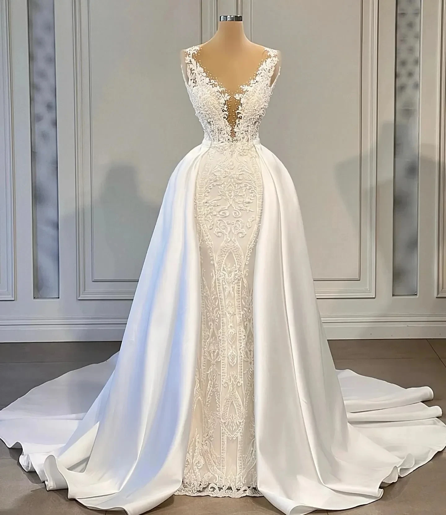 Lace South African Wedding Dresses Black Girls Mermaid Detachable Saudi Arabia Dubai Bridal Gown Vestido De Noiva Customized