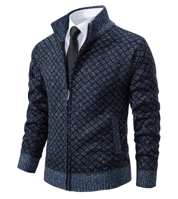 WinterSeason Thin Material Comfortable Fit Men's Casual Knitted Fleece Lined Thickened Hooded Zipper Sweater Cardigan Outerwear