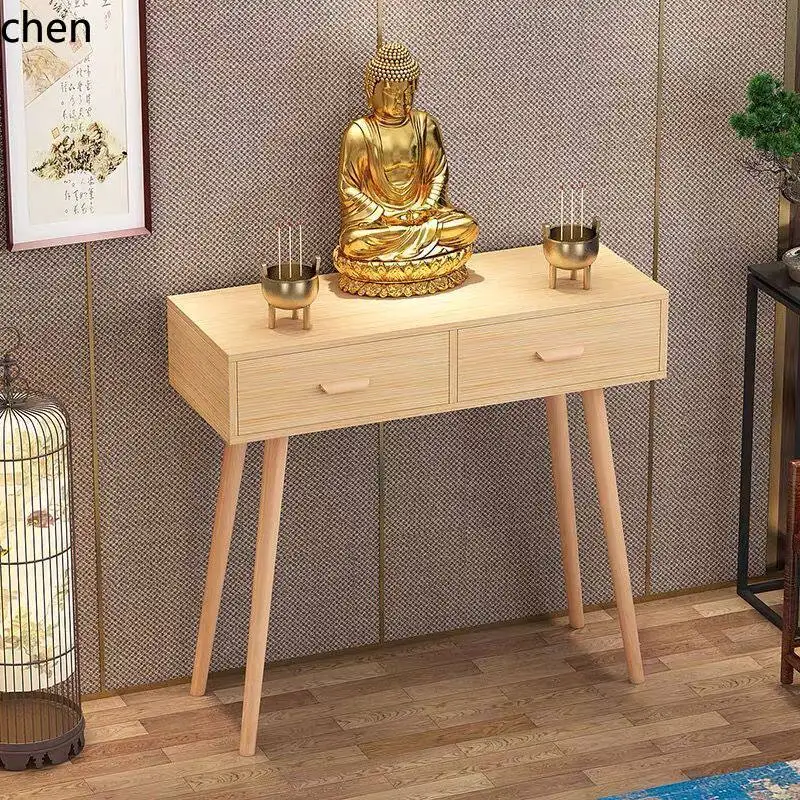 Cz solid wood altar table pine wood buddha cabinet god of wealth guanyin statue guan gong shrine modern for home