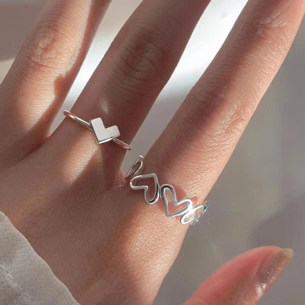 Rings For Women Vintage Finger Ring Hollow Out Plating Heart Jewelry Opening Adjustable Rings Wedding Couple Ring Jewelry Gift