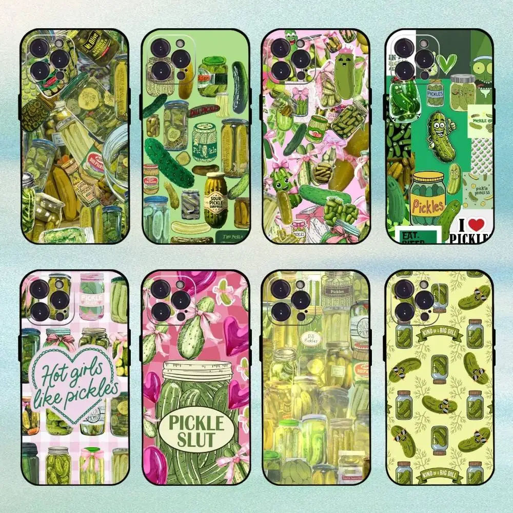 

C-Cucumber P-Pickles Phone Case For iPhone 16,15,14,13,12Plus,Pro Max,XS,5G Soft Silicone Black Cover