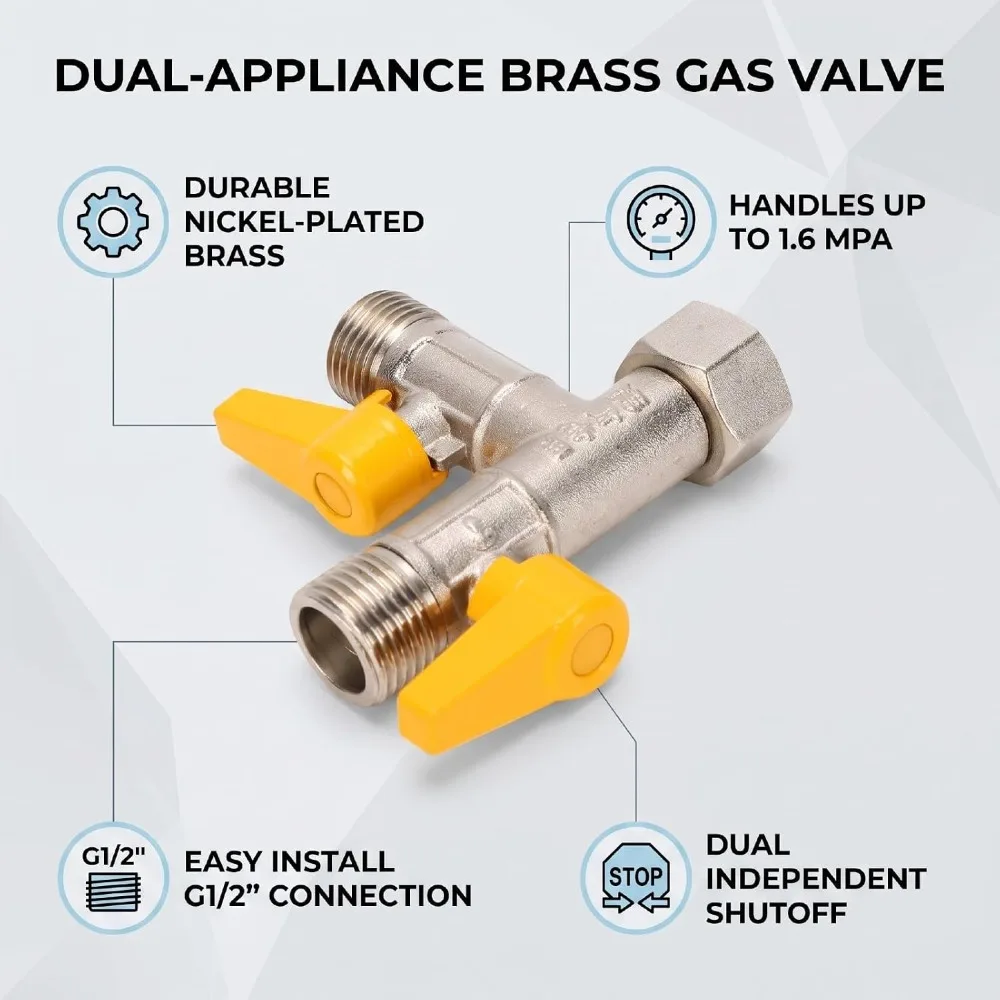 Professional Metal Gas Valve T Type 3 Way 3 Way Valve G1/2 Thread Silver Gas Equipment Accessories For Plumbing System