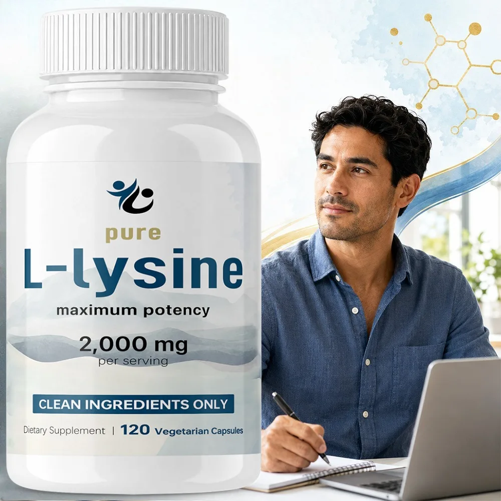 Pure L-Lysine 2,000mg, 120 Veggie Capsules | Maximum Potency, Easily Absorbed | for Collagen, Lip, & Immune Support