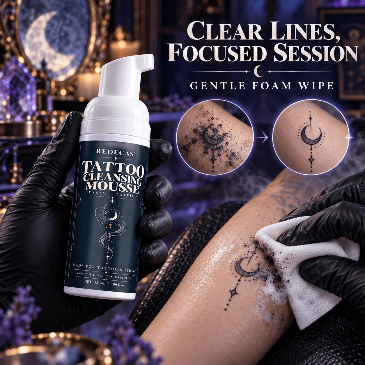 Tattoo Cleaning Foam Mousse, Pigment Cleanser, Moisturizing, Removes Excess Ink, Blood & Tissue Fluid, Tattoo Studio Care