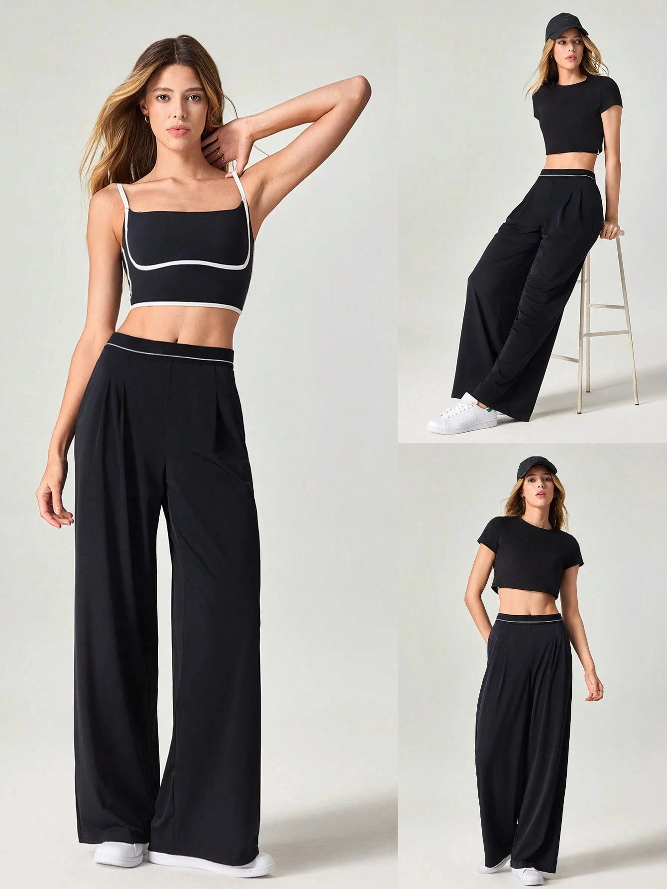 Damen-Yogahose mit weitem Bein, plissiert, weich, für den täglichen Gebrauch im Fitnessstudio, für alle Jahreszeiten, hohe Taille, elastischer Bund, lockere Fitness-Workout-Hose – Detail 2