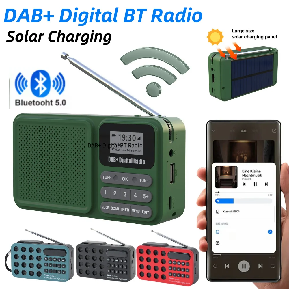 Wireless BT 5.0 DAB+ Digital Radio Portable FM Radio Supports U Disk TF Card MP3 Play  Loudspeaker LCD Display Speaker Camping