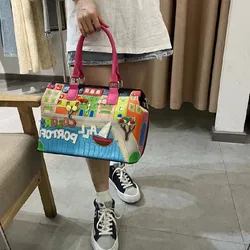 Women's handbag 2024 new patchwork embroidered cartoon shoulder bag with large capacity crossbody bag bolsas para mujeres