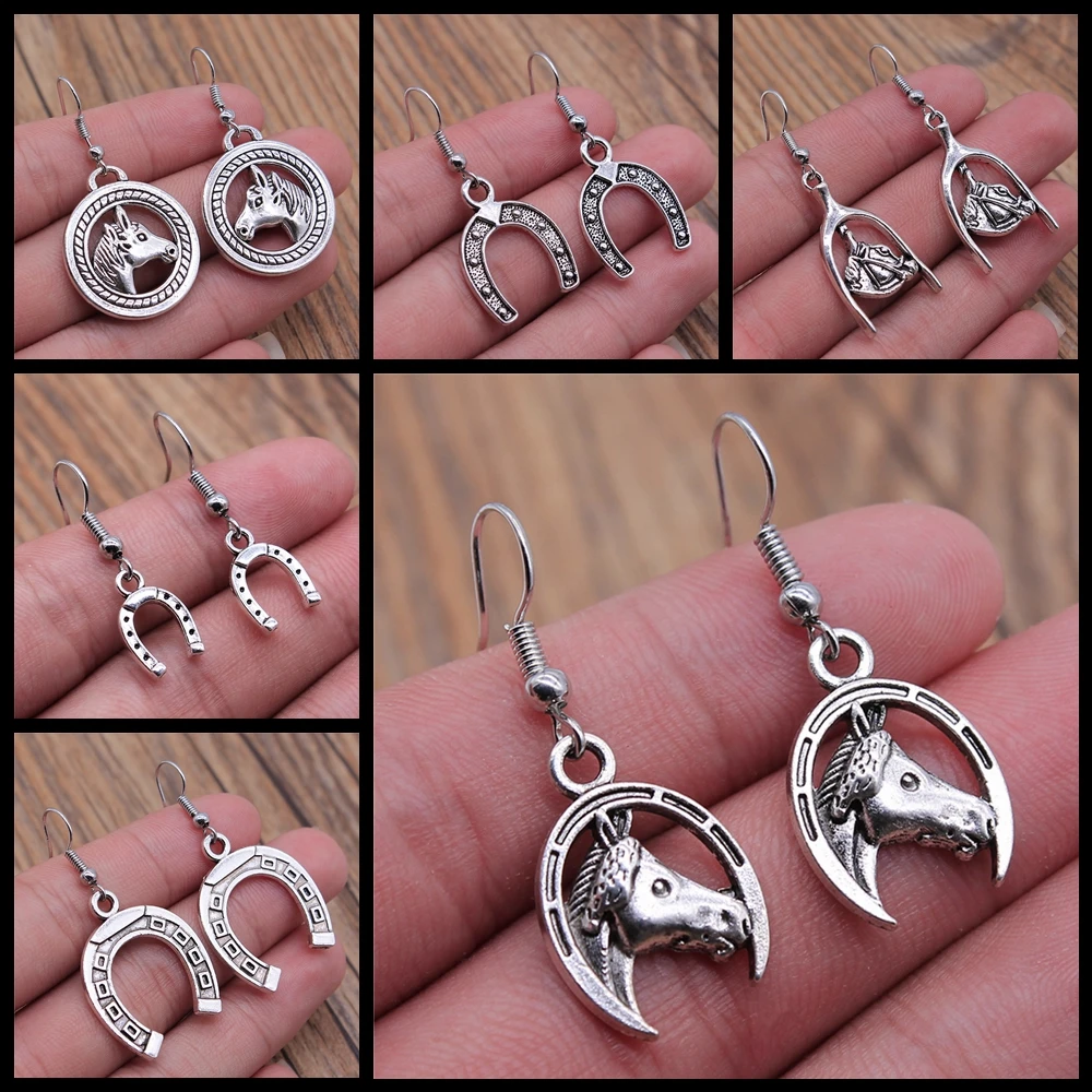 Vintage Lucky Horseshoe Pendant Dangle Drop Earrings For Women Girls Good Luck Jewelry Fashion Jewelry Gift