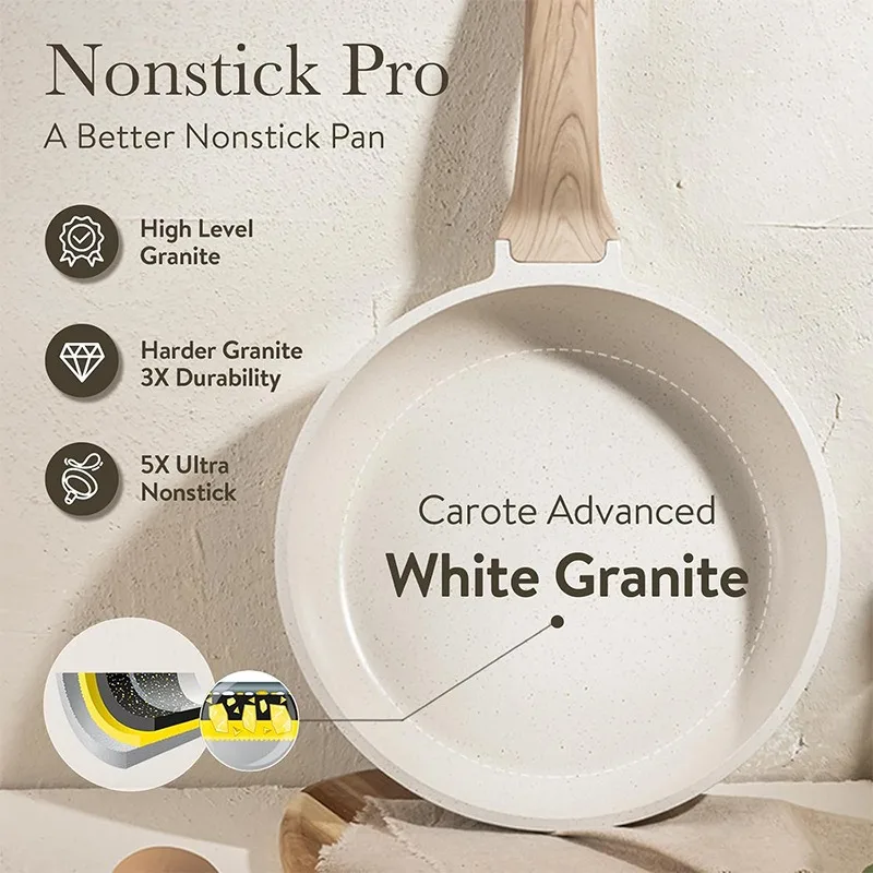 Marble Coated Nonstick Pan Set Granite Cooking Pots Pans Full Kitchen Cookware Collection