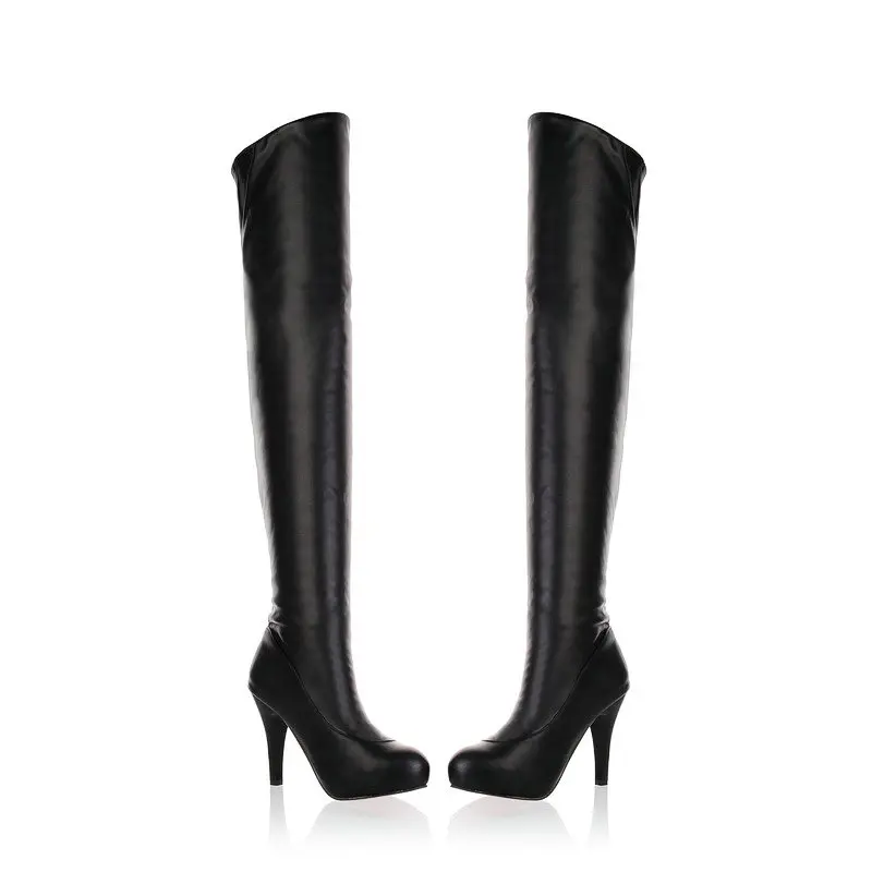 Small Size 31 32 33 Plain White Black Long Overknees Mature Spike High Heels Winter Warm Shoes Over-the-knee Thigh Boots Size 46