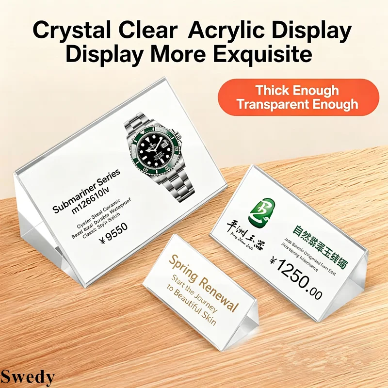 5 Pieces 50x25mm /70x30mm Acrylic Sign Holder Display Stand Table Menu Price Card Holder Stand Small Price Label Paper Tags