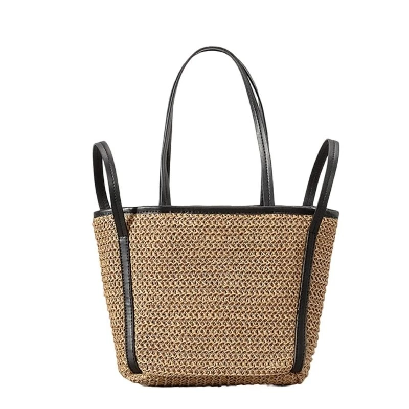 

Large Capacity Straw Bag With Zippered Closure Shoulder Bags Casual Handbag Great For City Shopping And Family Trips