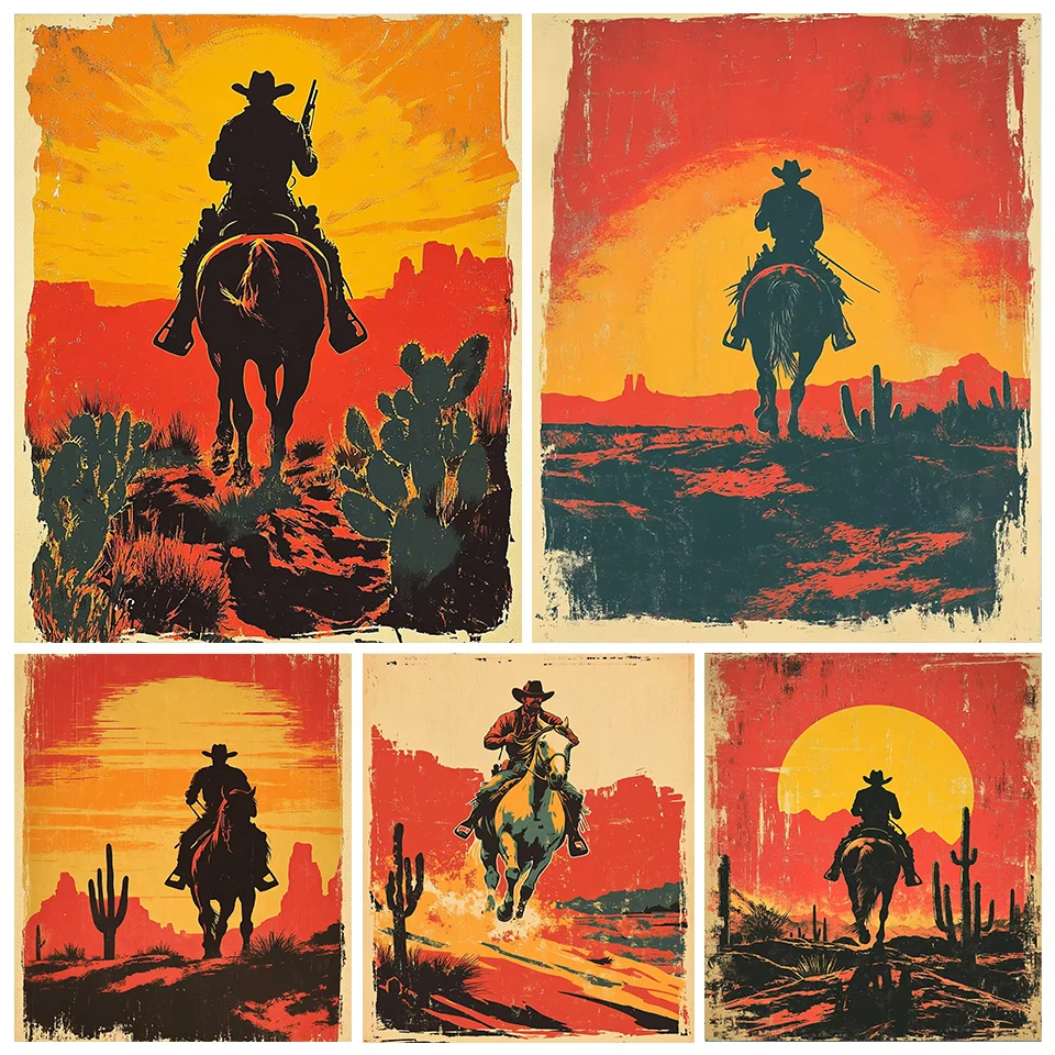 

Cowboy Riding DIY 5D Diamond Painting Kits Full Drill Gem Art Paint with Embroidery Sunset Pictures Crafts Living Room Decor ﻿